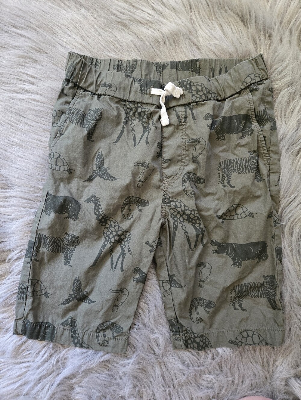 H&M Kids Olive Green Animal Print Drawstring Shorts